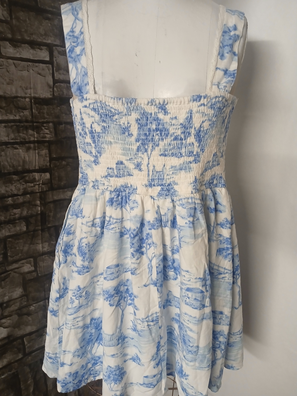Japna Blue & White Smocked Mini Sundress